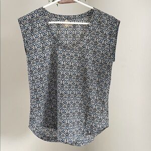 J. Crew Blue and White Patterned Blouse